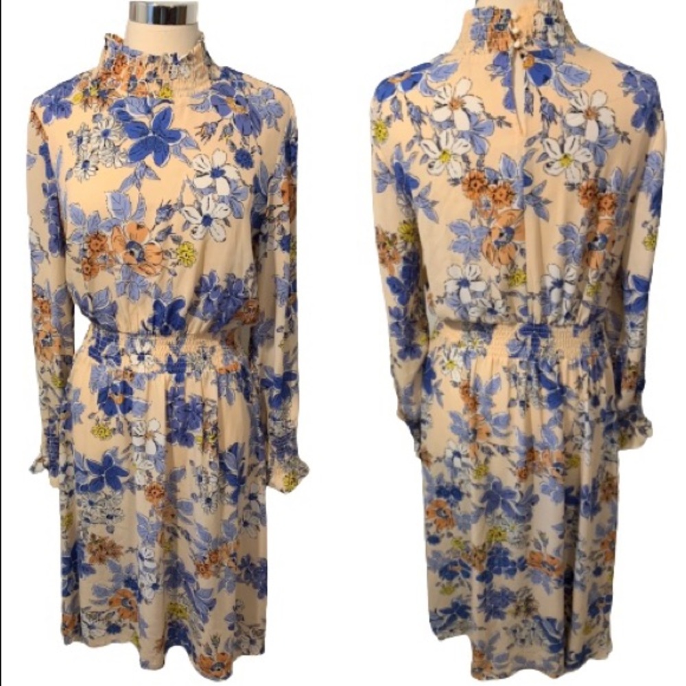 Nanette Lepore Floral Midi Dress - Blue and Orange